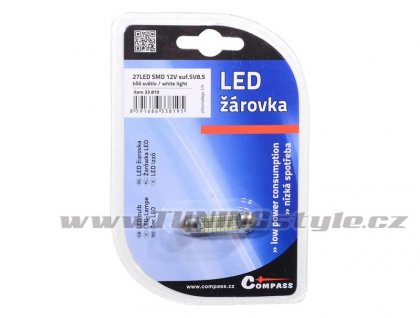 Žárovka 27 SMD LED 12V suf. SV8.5 38mm bílá