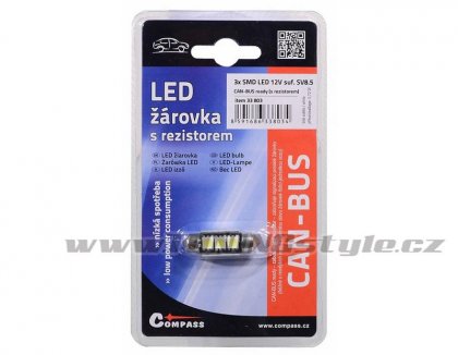 Žárovka 3 SMD LED 12V suf. SV8.5 38mm s rezistorem CAN-BUS ready bílá