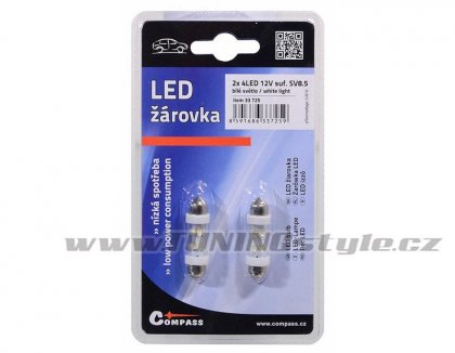 Žárovka 4LED 12V  suf. SV8.5 38mm bílá  2ks