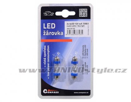 Žárovka 4LED 12V  suf. SV8.5 38mm modrá  2ks