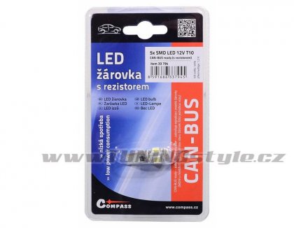 Žárovka 5 SMD LED 12V T10 s rezistorem CAN-BUS ready bílá