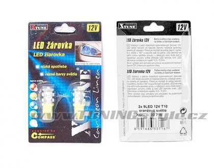 Žárovka 9 SUPER LED 12V  T10  oranžová 2ks