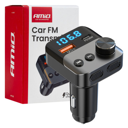FM transmitter 1×USB-A 1×USB-C 12V 24V AMIO-04647