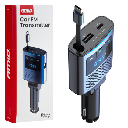 FM transmitter 1×USB-A 1×USB-C 12V 24V AMIO-04656