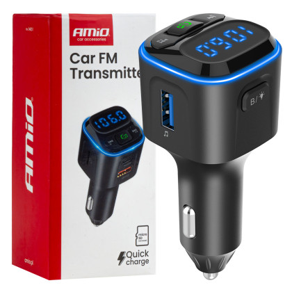 FM transmitter 1×USB-A 2×USB-C 12V 24V AMIO-04651