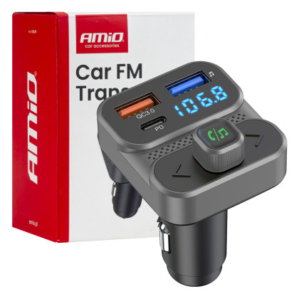 FM transmitter 2×USB-A 1×USB 12V 24V AMIO-04649