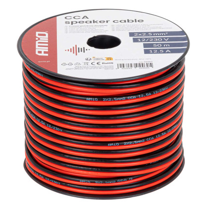 Jednožilový reproduktorový vodič CCA 2x2.5mm2 50m 12.5A AMIO-04460