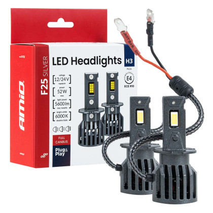 LED žárovky hlavního svícení Série F25 SILVER FULL CANBUS H3 52W 12V 24V AMIO-04702