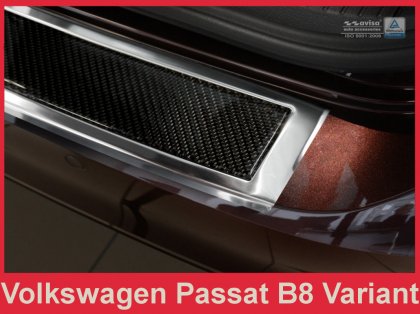Nerezová ochranná lišta zadního nárazníku VW Passat B8 Variant (kombi) 14- s karbonem
