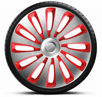 Ozdobné kryty kol, poklice 13" SEPANG CARBON SILVER RED 4ks