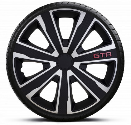 Ozdobné kryty kol, poklice 14" GTR CARBON SILVER BLACK 4ks