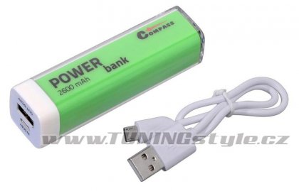 POWER BANK 2600mA zelený + 30cm kabel