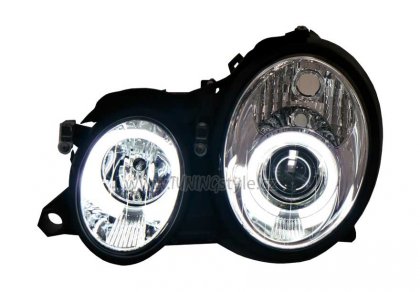 Přední světla angel eyes CCFL Mercedes Benz CLK C208 98-02 chrom