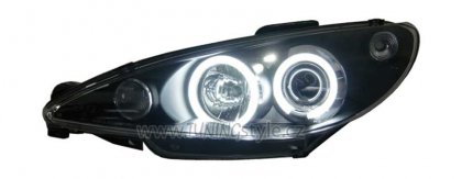 Přední světla angel eyes CCFL Peugeot 206 02- černá