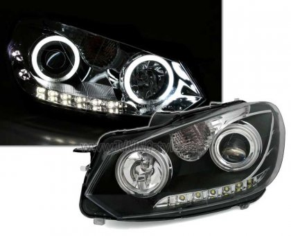 Přední světla angel eyes CCFL s LED VW Golf VI / 6 černá