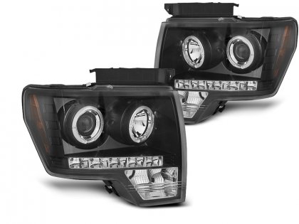 Přední světla angel eyes, LED, FORD F150 MK12 08-14 černá