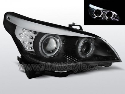 Přední světla angel eyes s LED BMW E60/E61 03-07 černá