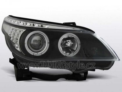 Přední světla angel eyes s LED BMW E60/E61 03-07 LED blinkr černá