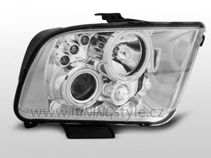 Přední světla Angel Eyes s LED Ford Mustang 04-09 chrom