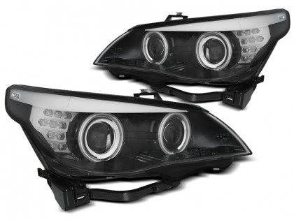 Přední světla, CCFL angel eyes, LED blinkr BMW E60 / E61 D2S xenon, 03-04 černá