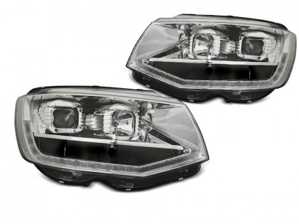 Přední světla LED s denními světly, LED dynamickým blinkrem pro VW T6 09-15 chromová
