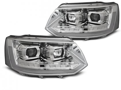 Přední světla LED s denními světly VW T5 09-14 s dynamickým LED blinkrem chromová