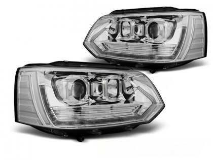 Přední světla LED s denními světly VW T5 09-15 s dynamickým LED blinkrem, T6 style, chromová