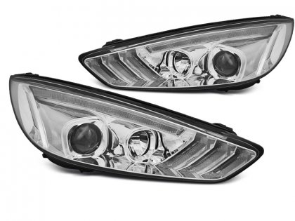 Přední světla s LED denním světlem, SEQ blinkrem, Ford Focus MK3 15-18 chromová