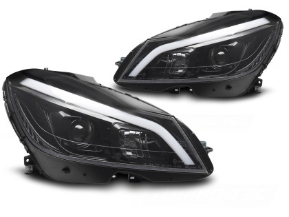 Přední světla s LED denními světly a dynamickým LED blinkrem pro Mercedes-Benz C W204 2011-2014 černá lesklá