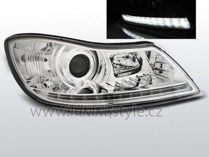 Přední světla s LED denními světly Škoda Octavia II 09-12 chrom