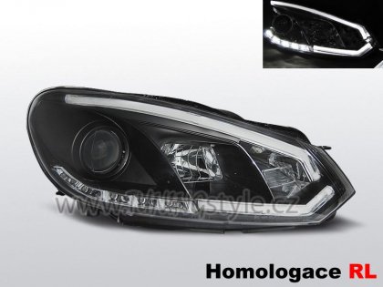 Přední světla s LED denními světly, TubeLights VW Golf VI/6 08-12 černá