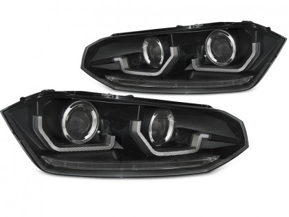 Přední světla s LED dynamickým blinkrem, LED Angel Eyes VW Polo VI 2G 17- černá