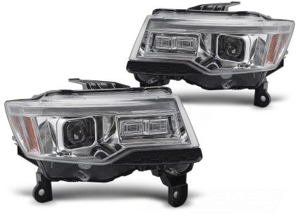 Přední světla s LED, LED denní světla, pro JEEP GRAND CHEROKEE 2014-2021 chromová