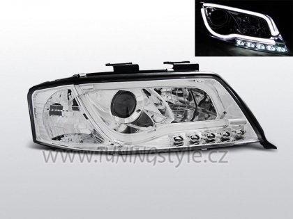 Přední světla s LED TubeLights denními světly Audi A6 C5 01-04 chrom