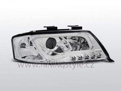 Přední světla s LED TubeLights denními světly Audi A6 C5 97-01 chrom