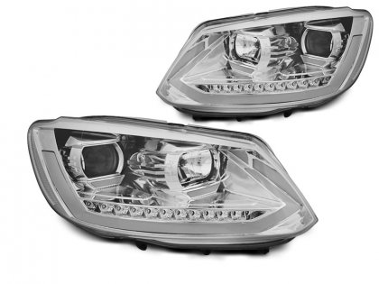 Přední světla TubeLights s LED denními světly, LED dynamický blinkr - VW Touran II 10-15 chrom