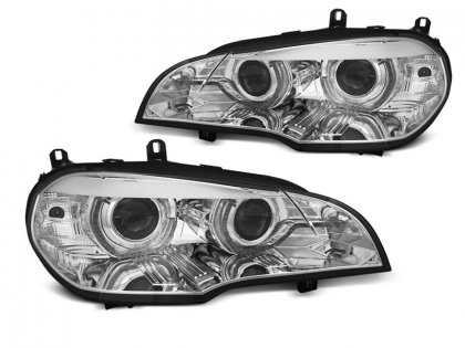 Přední světla xenon D1S 3D LED DRL angel eyes BMW X5 E70 07-10 chromová