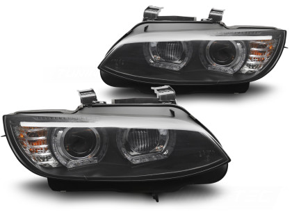 Přední světla xenon D1S 3D LED žluté angel eyes BMW E92/E93 06-10 černá