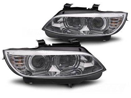 Přední světla xenon D1S 3D LED žluté angel eyes BMW E92/E93 06-10 chromová