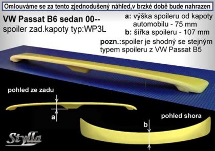 Spoiler zadní kapoty 3-body, křídlo Stylla VW Passat 3BG/B5 sedan 00-04