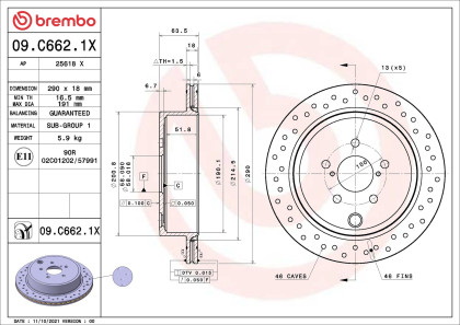 Sportovní brzdové kotouče Brembo - zadní chlazené - Subaru  290mm