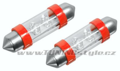 Žárovka 4LED 12V  suf. SV8.5 38mm červená  2ks