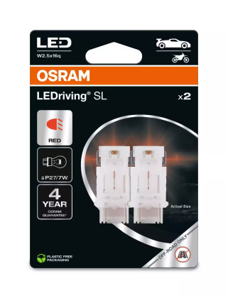 Žárovka OSRAM 3157DRP-2BL P27/7W 12V 1.4W LEDRIVIN červená