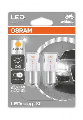 Žárovka Osram P21W Amber-oranžová 12V BAU15S LEDriving SL (2ks)