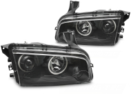 Přední světla angel eyes CCFL Dodge Charger LX 06-10 černá