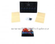 Panel přepínačů 5x ON-OFF, voltmetr, 1x zapalovač, 2x USB 3,1A, 2x pojistka 15A Blue