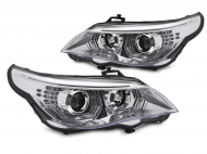 Přední světla 3D LED angel eyes, LED blinkr BMW E60 / E61 03-07 chromová