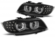 Přední světla 3D LED angel eyes, LED blinkr, D1S xenon, BMW E90/E91 09-11 s AFS černá