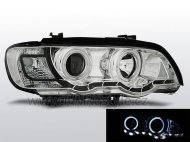 Přední světla angel eyes a LED BMW X5 E53 99-03 xenon chrom