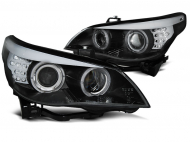 Přední světla, CCFL angel eyes, LED blinkr BMW E60 / E61 D1S xenon, 05-07 černá